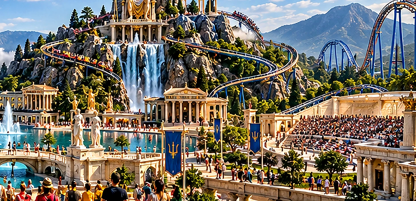 Concept image of Mount Olympus with a train wrapping around the rock face