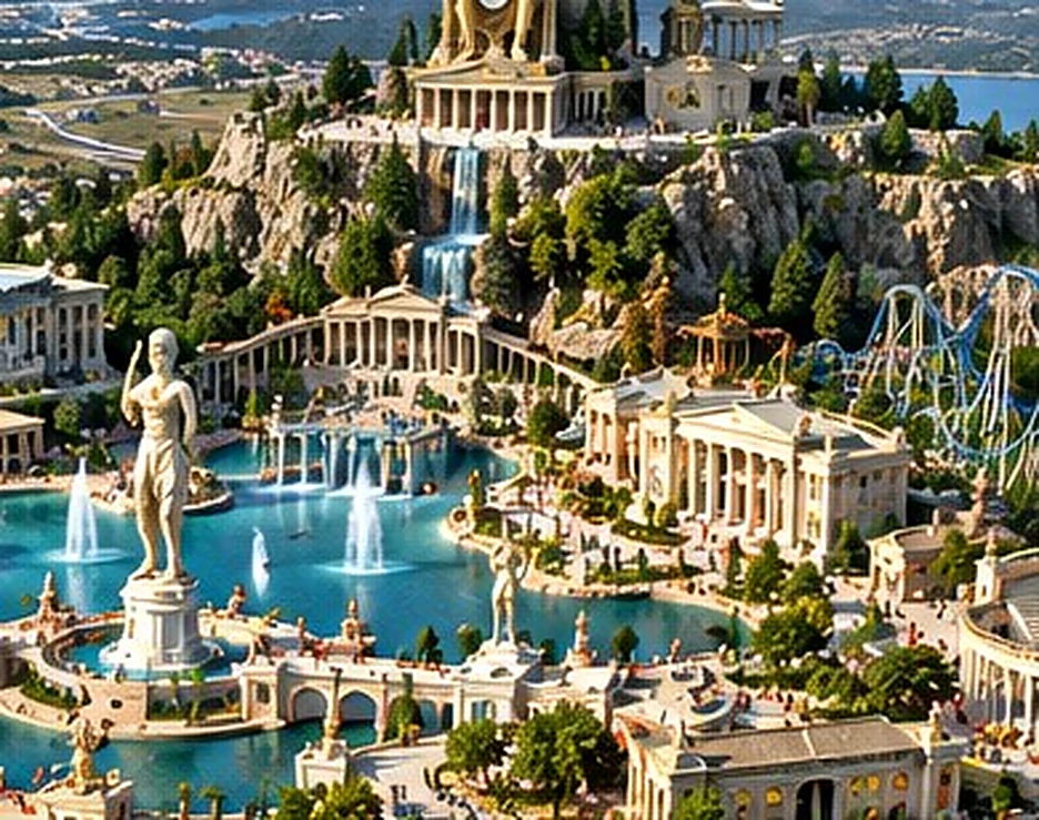 Concept artwork of monumental mythological architecture and giant Greek god statues